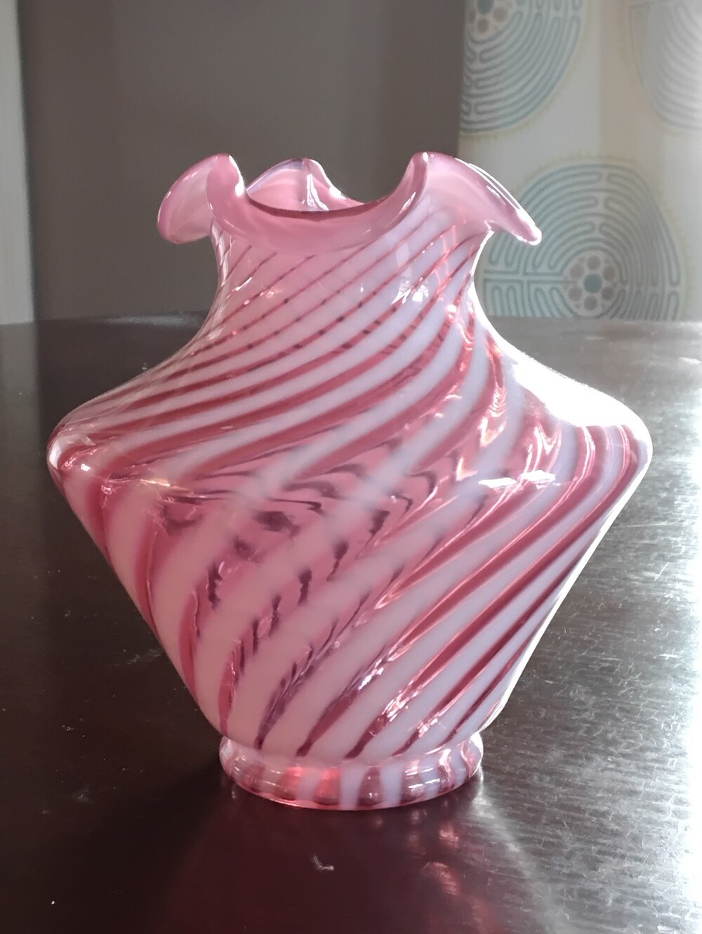 Fenton Cranberry Opalescent Spiral Optic Vase